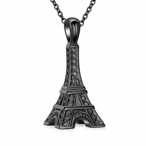GMLRTOSPT Asche-Schmuck für Asche, Eiffelturm-Anhänger, Andenken, Gedenkurnen-Halskette für Frauen und Männer, Aschenbecher für geliebte Menschen, Souvenir, Schwarz von GMLRTOSPT