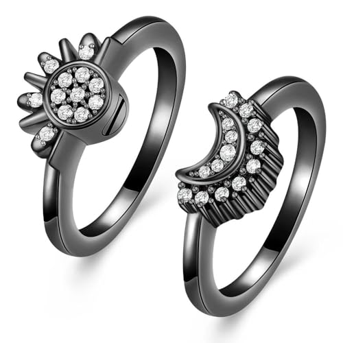 GMLRTOSPT Aschering für Asche, Sonnen- und Mondring-Set, stapelbare Ringe für Damen, 10, Schwarz von GMLRTOSPT