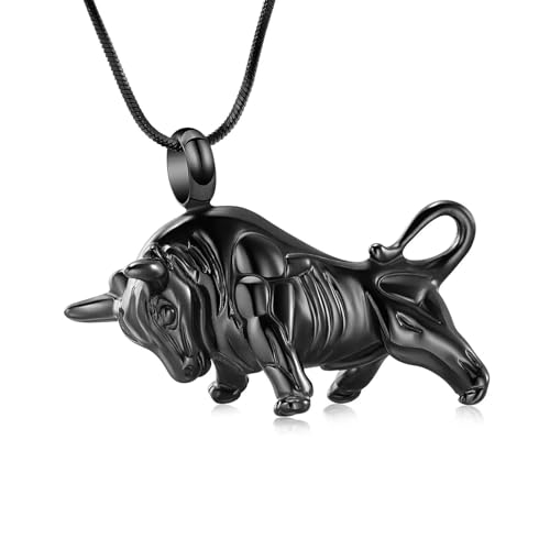 GMLRTOSPT Ascheschmuck, Urnenanhänger in Bullenform, Halskette für Asche, Edelstahl, Haustier-Ascheschmuck für geliebte Menschen, schwarz von GMLRTOSPT
