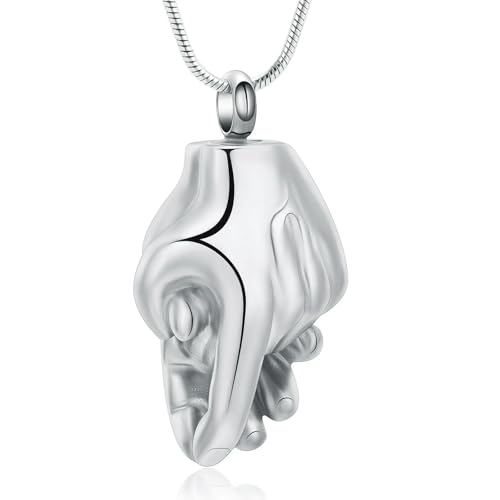 GMLRTOSPT Ascheschmuck für Asche, Edelstahl, Handshake-Geste, Andenken-Anhänger, Gedenkurnen-Halskette, Geschenk für Frauen und Männer, Silber von GMLRTOSPT