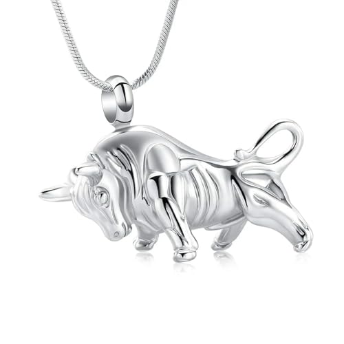 GMLRTOSPT Ascheschmuck in Bullenform, Urnenanhänger-Halskette für Asche, Edelstahl, Haustier-Ascheschmuck für geliebte Menschen von GMLRTOSPT
