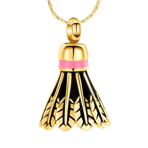 GMLRTOSPT Badminton-Urnenketten für Asche, Edelstahl, Einäscherungsschmuck, Gedenkanhänger, Aschenbecher, Andenken, Geschenk für Frauen und Männer, Gold von GMLRTOSPT