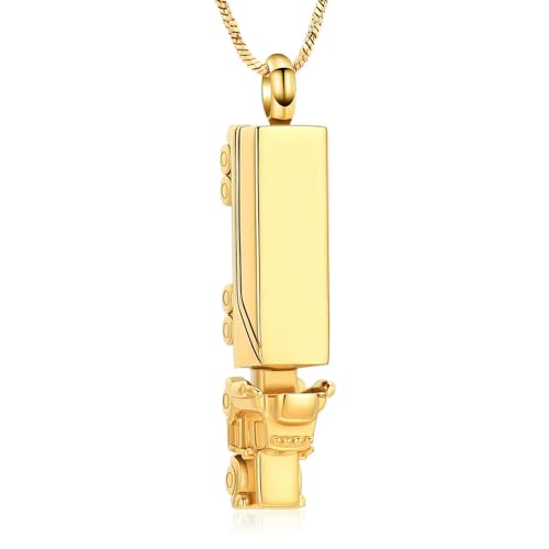 GMLRTOSPT Cremation Jewelry 18 Wheeler Semi Truck Urnenkette für Asche Anhänger Aschehalter Gedenk-Andenken-Halskette-Gold von GMLRTOSPT