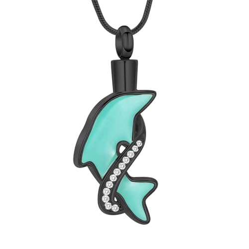 GMLRTOSPT Delphin-Einäscherungsschmuck, Urnenkette aus Edelstahl für Asche, für Damen und Herren, Andenken, Gedenken, menschliches Haustier, Asche-Anhänger, Halskette, Schwarz von GMLRTOSPT