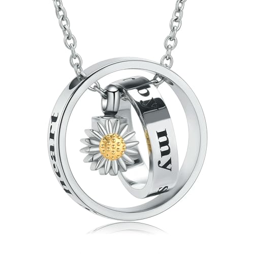 GMLRTOSPT Einäscherungsschmuck, Sonnenblumen-Urnen-Halskette für Asche, Doppelkreis, Gedenkanhänger, Andenken für Menschen und Haustiere, für Frauen und Männer, Gold von GMLRTOSPT