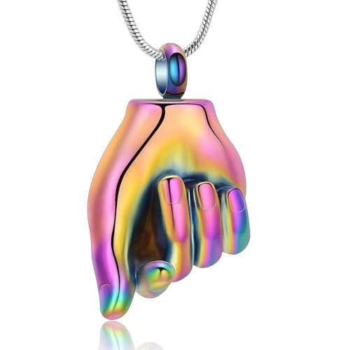 GMLRTOSPT Einäscherungsschmuck für Asche, Edelstahl, „Love You“-Geste, Hand-Andenken-Anhänger, Gedenkurnen-Halskette, Geschenk für Frauen und Männer, bunt von GMLRTOSPT