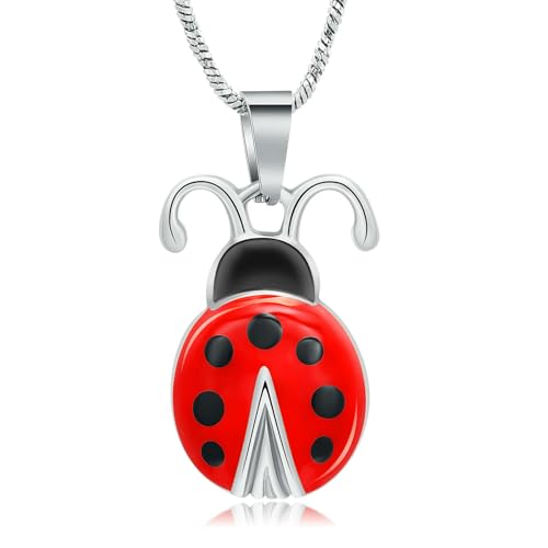 GMLRTOSPT Einäscherungsschmuck für Haustiere, Marienkäfer-Urnen-Halskette für Asche, Edelstahl, Andenken -Asche-Anhänger, Gedenkschmuck für Frauen und Männer, Stahl, Schwarz von GMLRTOSPT