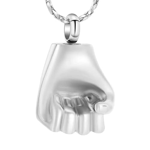 GMLRTOSPT Faust-Design-Einäscherungsschmuck für Asche, Edelstahl, Andenken-Anhänger, Schmuck, Gedenkurnen-Halskette, Geschenk für Frauen und Männer, Silber von GMLRTOSPT