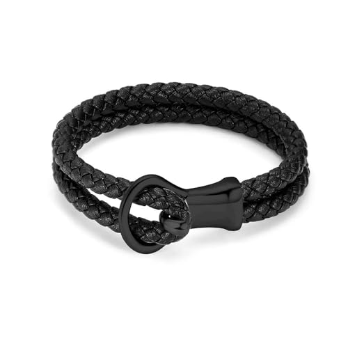 GMLRTOSPT Feuerbestattungsarmband für Asche, Lederarmband, Urnenarmreif für Männer, Gedenkschmuck, Urnenarmband, Aschehalter, Schwarz, 24 cm von GMLRTOSPT