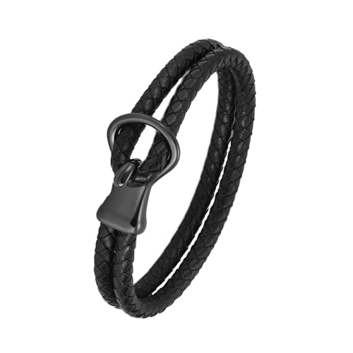 GMLRTOSPT Feuerbestattungsarmband für Asche für Frauen Männer Gedenkurnenschmuck Edelstahl geflochtenes Lederarmband Manschettenarmreif Andenken-Schwarz-20cm von GMLRTOSPT