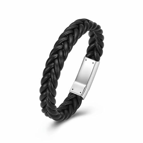 GMLRTOSPT Feuerbestattungsarmband für Asche für Männer, Urnen-Gedenkschmuck aus Edelstahl, gedrehtes geflochtenes Lederarmband, Armreif, Andenkengeschenk, Silber von GMLRTOSPT