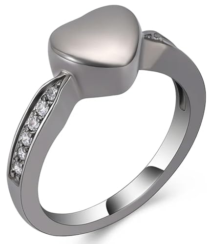 GMLRTOSPT Feuerbestattungsschmuck, Kristallherz-Fingerurnenring für Asche, Andenken, Größe 6/7/8/9/10, gravierbarer Edelstahlring, 8, schwarz von GMLRTOSPT