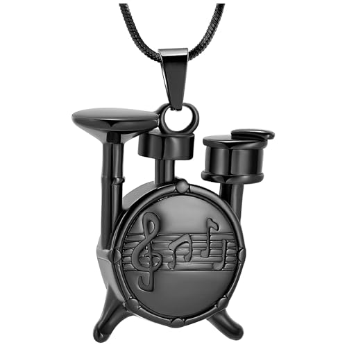 GMLRTOSPT Feuerbestattungsschmuck, Trommelständer, Urnenkette für Asche, Edelstahl-Ascheanhänger, Andenken, Gedenkschmuck für menschliches Haustier, schwarz von GMLRTOSPT