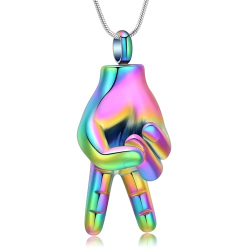 GMLRTOSPT Feuerbestattungsschmuck für Asche, 316L Edelstahl, Handgeste, Andenken-Anhänger, Schmuck, Gedenkurnen-Halskette, Geschenk für Frauen und Männer, bunt von GMLRTOSPT