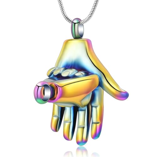 GMLRTOSPT Feuerbestattungsschmuck für Asche, Edelstahl, Faustgeste, Andenken-Anhänger, Gedenkurnen-Halskette, Geschenk für Frauen und Männer, bunt von GMLRTOSPT