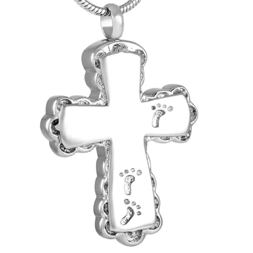 GMLRTOSPT Fußabdrücke auf Spitze geschnitzt Kreuz Anhänger Feuerbestattung Gedenkschmuck Urne Halskette für Asche Andenken Ornament-Silber GMLRTOSPT Fußabdrücke auf Spitze geschnitzt Kreuz Anhänger Feuerbestattung Gedenkschmuck Urne Halskette für Asche Andenken Ornament-Silber von GMLRTOSPT