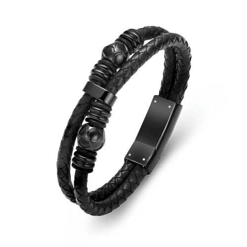GMLRTOSPT Fußball-Einäscherungsarmband für Asche, Gedenkurne, Schmuck, geflochtenes Lederarmband, Armreif, Andenken, Geschenk für Männer und Frauen, Schwarz, 20 cm von GMLRTOSPT