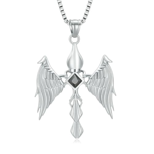 GMLRTOSPT Halskette mit Engelsflügel-Anhänger und Auge, Edelstahlkette, Gedenkschmuck, Medaillon für Asche, Damen und Mädchen, Schwarz von GMLRTOSPT
