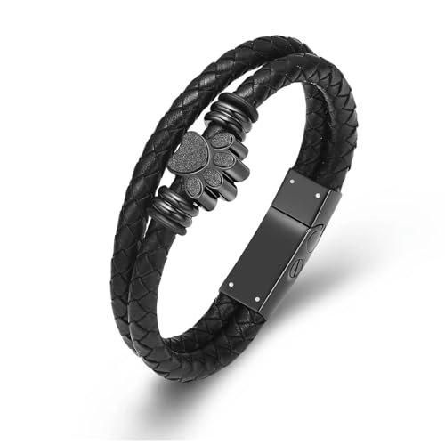 GMLRTOSPT Haustier-Einäscherungsarmband für Asche, Pfotenurne, Gedenkschmuck, doppellagig, geflochtenes Lederarmband, Armreif, Hund, Katze, Andenken, Geschenk, Schwarz, 20 cm GMLRTOSPT Haustier-Einäscherungsarmband für Asche, Pfotenurne, Gedenkschmuck, doppellagig, geflochtenes Lederarmband, Armreif, Hund, Katze, Andenken, Geschenk, Schwarz, 20 cm von GMLRTOSPT