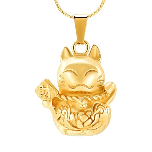 GMLRTOSPT Haustier-Einäscherungsschmuck für Asche, Gedenk-Urnen-Halskette mit Glückskatze, Tierasche-Halter, Anhänger, Andenken für Frauen und Männer, Gold von GMLRTOSPT