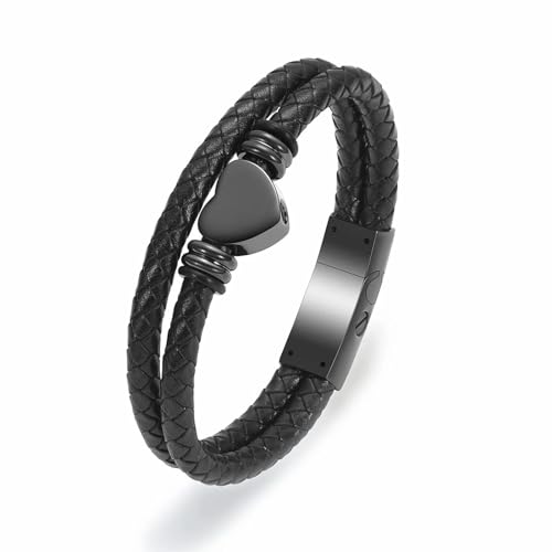 GMLRTOSPT Herz-Einäscherungsarmband für Asche, Edelstahl, Urnen-Gedenkschmuck, geflochtenes Lederarmband, Armreif, Andenken für Damen und Herren, Schwarz, 20 cm GMLRTOSPT Herz-Einäscherungsarmband für Asche, Edelstahl, Urnen-Gedenkschmuck, geflochtenes Lederarmband, Armreif, Andenken für Damen und Herren, Schwarz, 20 cm von GMLRTOSPT
