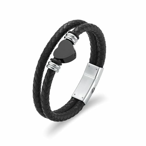 GMLRTOSPT Herz-Einäscherungsarmband für Asche, Urnen-Gedenkschmuck aus Edelstahl, geflochtenes Lederarmband, Armreif, Andenken für Damen und Herren, Silber-Schwarz, 24 cm GMLRTOSPT Herz-Einäscherungsarmband für Asche, Urnen-Gedenkschmuck aus Edelstahl, geflochtenes Lederarmband, Armreif, Andenken für Damen und Herren, Silber-Schwarz, 24 cm von GMLRTOSPT