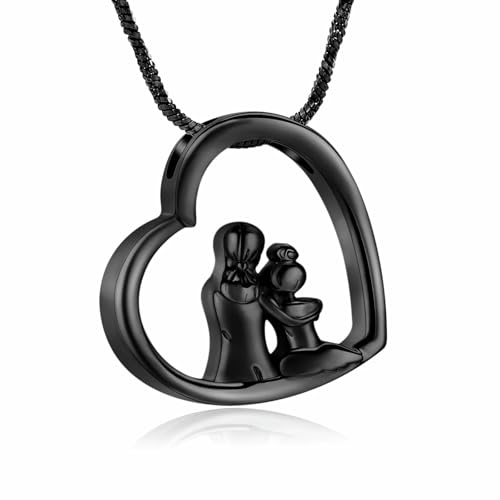 GMLRTOSPT Herz-Urnen-Halskette für Mutter und Tochter, Asche-Andenken, Urnen-Halskette für geliebte Menschen, Einäscherungsschmuck, Schwarz von GMLRTOSPT