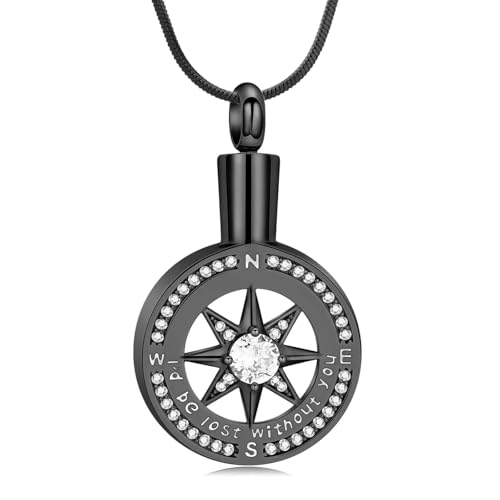 GMLRTOSPT Kompass-Urnenkette für Asche für Frauen mit der Aufschrift „I’d be Lost without You“, Geburtsstein, Andenken, Gedenkschmuck für Asche, schwarz von GMLRTOSPT