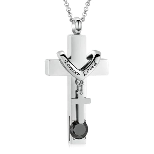 GMLRTOSPT Kreuz-Urnen-Halskette für Asche, Edelstahl, Einäscherungsschmuck für menschliche Asche, Anhänger für Damen und Herren, Andenken, Gedenkschmuck, Schwarz GMLRTOSPT Kreuz-Urnen-Halskette für Asche, Edelstahl, Einäscherungsschmuck für menschliche Asche, Anhänger für Damen und Herren, Andenken, Gedenkschmuck, Schwarz von GMLRTOSPT