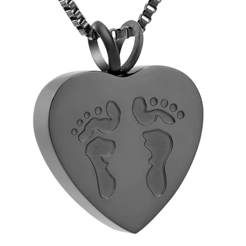 GMLRTOSPT Love Footprints Schmuck für Herren und Damen, schlichter Schmuckanhänger, Gedenkschnitzerei, Urne aus Edelstahl für Asche-Schwarz von GMLRTOSPT