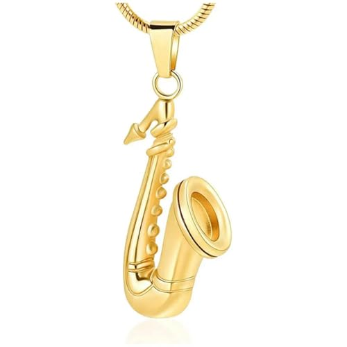 GMLRTOSPT Musikinstrumente Einäscherungsschmuck Saxophon-Urnenkette für Gedenk-Andenken Urnenkette für Asche-Gold von GMLRTOSPT