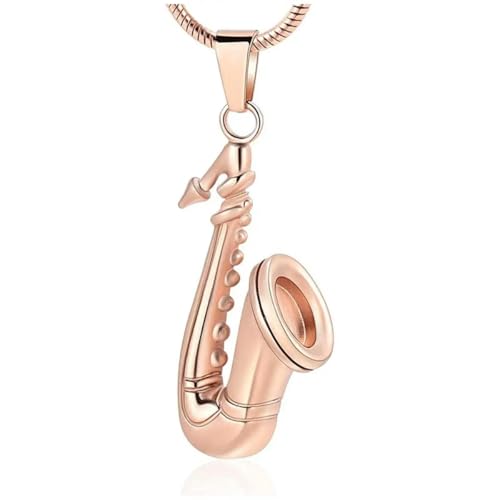 GMLRTOSPT Musikinstrumente Einäscherungsschmuck Saxophon Urnenkette für Gedenkandenken Urnenkette für Asche-Roségold von GMLRTOSPT