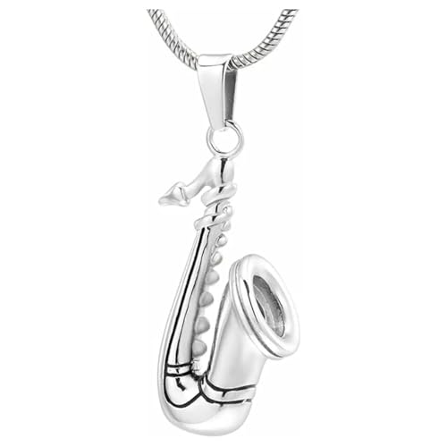 GMLRTOSPT Musikinstrumente Einäscherungsschmuck Saxophon Urnenkette für Gedenkandenken Urnenkette für Asche-Silber von GMLRTOSPT