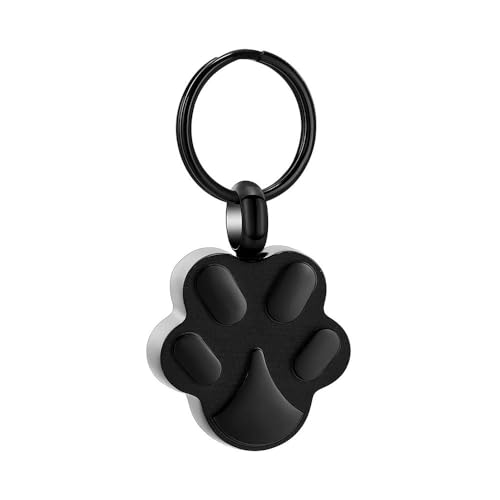 GMLRTOSPT Schlüsselanhänger mit Hundepfotenabdruck für die Asche, Gedenkanhänger, Urnen-Schlüsselanhänger für Hunde und Katzen, Andenken, Einäscherungsschmuck, Aschehalter, Schwarz von GMLRTOSPT