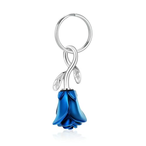 GMLRTOSPT Schlüsselanhänger mit Rosenblüten-Urne für Asche, Gedenkurne, Anhänger, Aschehalter, Beerdigungsandenken, Schlüsselanhänger, Blau von GMLRTOSPT