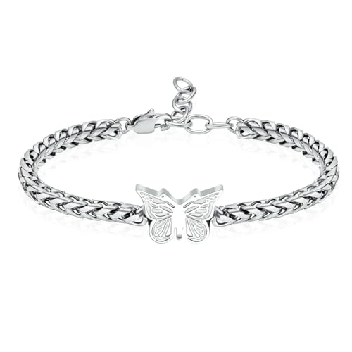 GMLRTOSPT Schmetterlings-Einäscherungsarmband für Asche, verstellbare Gliederkette, Armreif, Gedenkurne, Schmuck, Andenken, Geschenk für geliebte Menschen, für Frauen und Mädchen, Silber von GMLRTOSPT