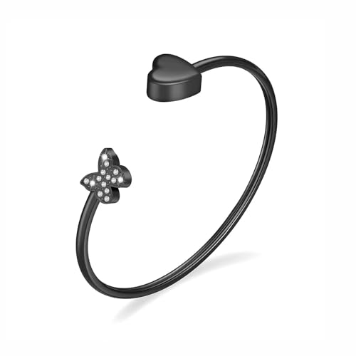 GMLRTOSPT Schmetterlings-Einäscherungsschmuck, Herz-Urnenarmband für menschliche Asche, Edelstahl-Einäscherungsarmband, Gedenkschmuck für Frauen und Männer, Schwarz von GMLRTOSPT