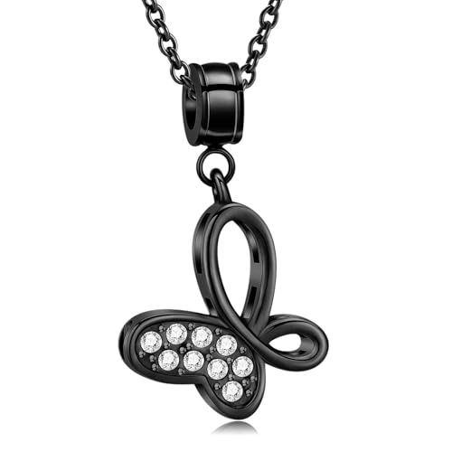 GMLRTOSPT Schmetterlings-Urnen-Halskette für Asche, Kristall-Einäscherungsschmuck, Edelstahl-Asche-Anhänger für Frauen, Andenken, Gedenkschmuck, Schwarz von GMLRTOSPT