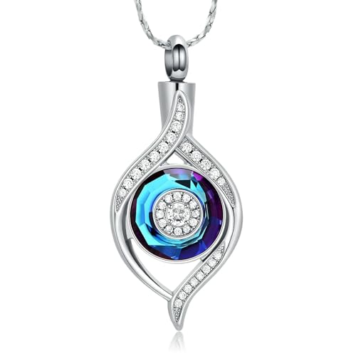 GMLRTOSPT Tropfenförmige Urnenkette für Asche, Augen-Einäscherungsschmuck, Edelstahl-Ascheanhänger für Damen und Herren, Kristall-Andenken, Gedenkschmuck, Stahl von GMLRTOSPT