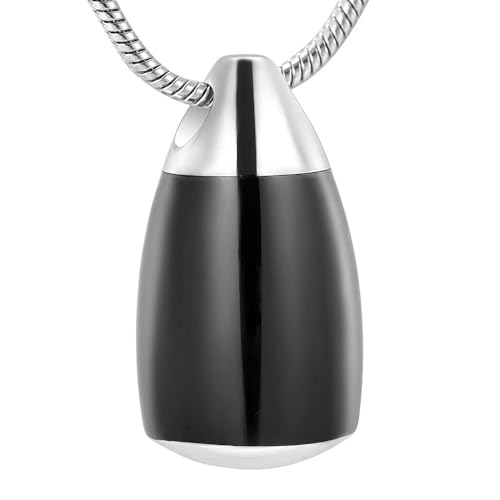 GMLRTOSPT Tropfenförmiger Erinnerungsschmuck, Erinnerungsanhänger, Asche aufbewahren, Wassertropfen-Urnen-Halskette für Haustier-/Menschenasche, Silber mit Schwarz von GMLRTOSPT