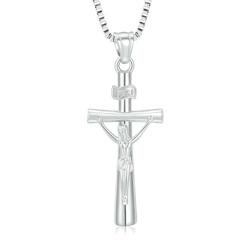 GMLRTOSPT Urnen-Anhänger-Halskette, Einäscherungsschmuck, Jesus-Kreuz, Urnen-Halskette für Asche, Edelstahl, Andenken, Gedenkstätte für Frauen und Männer, Silber von GMLRTOSPT
