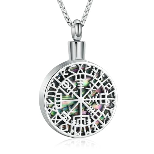 GMLRTOSPT Urnen-Halskette für Asche, Abalone-Stein, Feuerbestattungsschmuck, Kompass, Edelstahl, Andenken, Gedenk-Asche-Anhänger für Damen und Herren von GMLRTOSPT