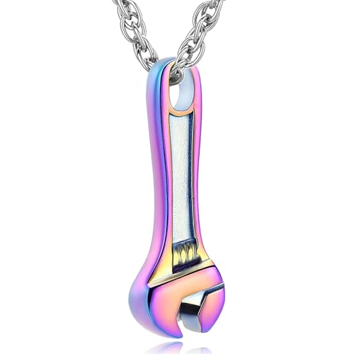 GMLRTOSPT Urnen-Halskette für Asche, Schraubenschlüssel, Einäscherungsschmuck, Edelstahl, Gedenk-Halskette mit Anhänger für menschliche Asche, Andenken, für Damen und Herren, bunt von GMLRTOSPT