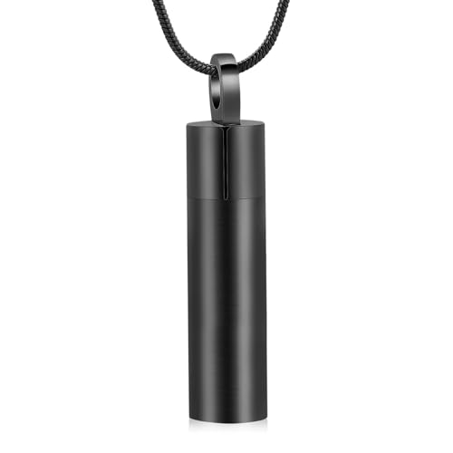 GMLRTOSPT Urnen-Halskette für Asche, Zylinder, Asche-Schmuck, Edelstahl, Asche-Anhänger für Damen und Herren, Andenken, Gedenkschmuck, Schwarz von GMLRTOSPT