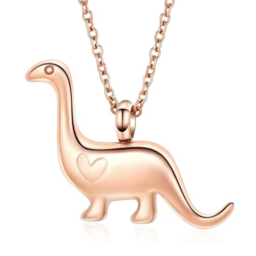 GMLRTOSPT Urnen-Halskette mit Dinosaurier-Anhänger, Andenken, Gedenkgeschenk für Menschen und Haustiere, Roségold von GMLRTOSPT