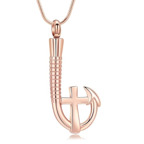GMLRTOSPT Urnen-Halskette mit Kreuz-Angelhaken für Asche, Angel-Gedenkanhänger, Einäscherungsschmuck, Aschenhalter für geliebte Menschen, Andenken für Männer und Frauen, Roségold GMLRTOSPT Urnen-Halskette mit Kreuz-Angelhaken für Asche, Angel-Gedenkanhänger, Einäscherungsschmuck, Aschenhalter für geliebte Menschen, Andenken für Männer und Frauen, Roségold von GMLRTOSPT
