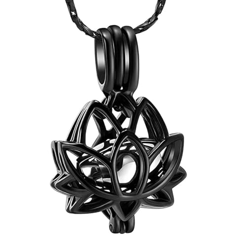 GMLRTOSPT Urnen-Halskette mit Lotusblume aus Edelstahl für die Asche, Einäscherung, Medaillon für geliebte Menschen, Andenken, Anhänger, Schmuck für Frauen, Schwarz von GMLRTOSPT