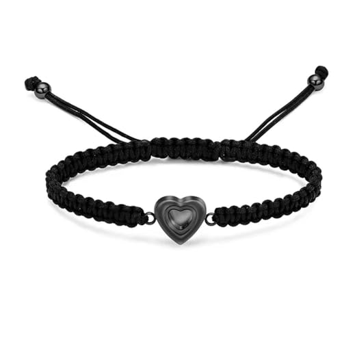 GMLRTOSPT Urnenarmband aus Glas in Herzform für Asche für Frauen, Edelstahl, Feuerbestattungsarmreif, künstlich geflochten, Gedenkschmuck für Asche, Schwarz von GMLRTOSPT