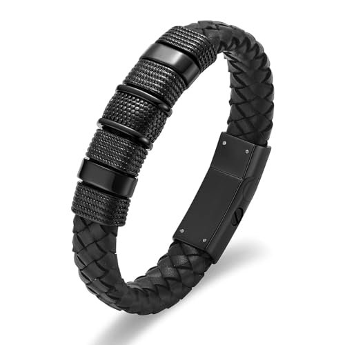 GMLRTOSPT Urnenarmband für Asche, Andenken, Manschettenarmreif, Lederarmband für Damen und Herren, Gedenkschmuck, Urnenhalter, Schwarz, 24 cm von GMLRTOSPT