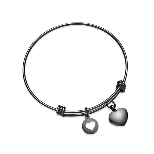 GMLRTOSPT Urnenarmband für Asche, Herz-Urnenarmband für Frauen, Edelstahl-Asche-Armreif, Aschehalter für geliebte Menschen, Andenken, Schwarz von GMLRTOSPT